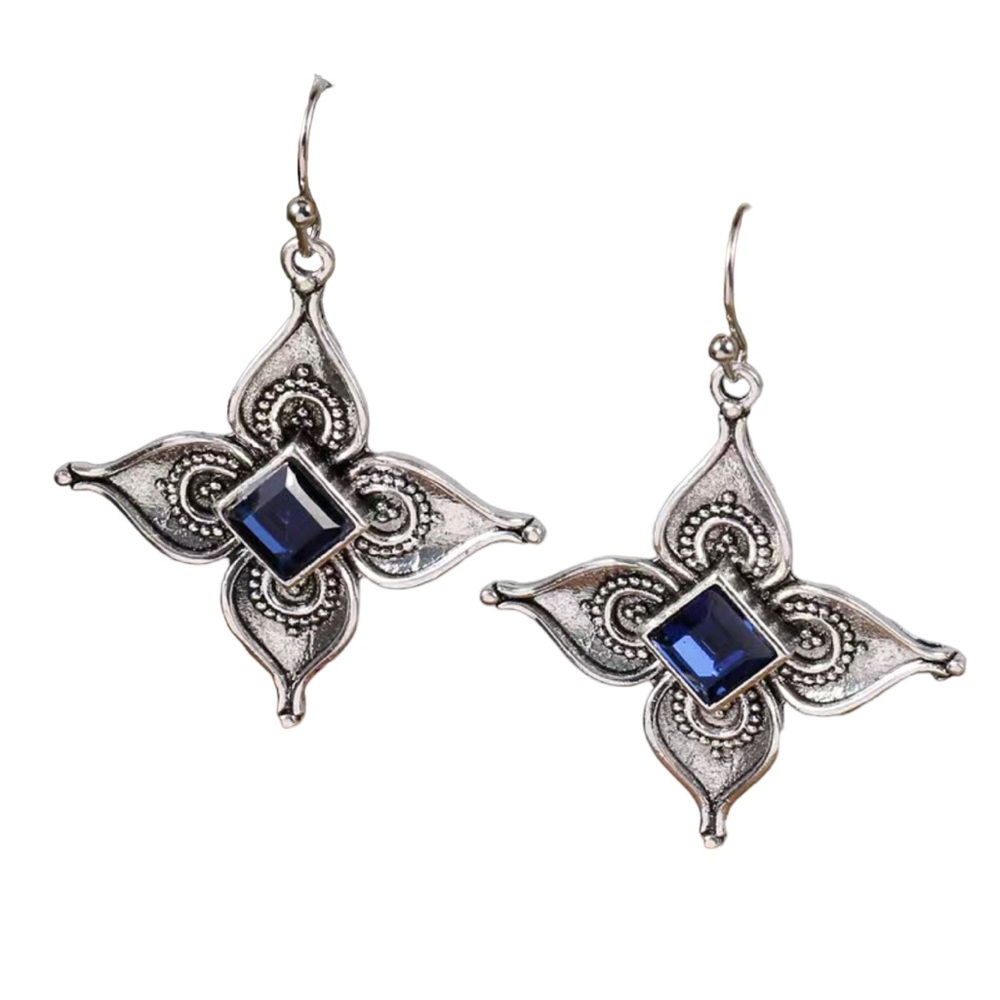 Silver Plated Vintage Handmade Flower Drop Earrings